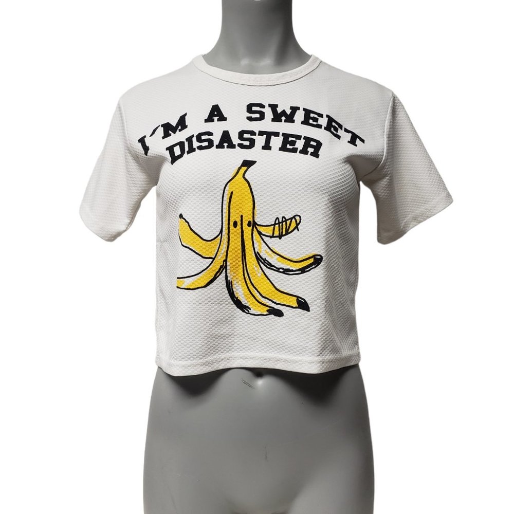 Ace "I'm A Sweet Disaster" banana print cropped shirt . fits like XS to S